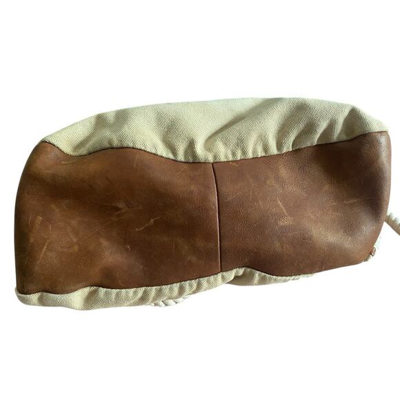 Vtg GAP Jeans Canvas Bucket Bag Tote Rope Cream Brown Leather Y2K 90s Hobo Purse - Picture 13 of 16